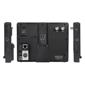 Viltrox DC 70 EX 7" HD monitor with SDI, black, rear view showing HDMI, Ethernet, XLR and BNC ports, power input and central battery compartment. Side views show more buttons and connectors.