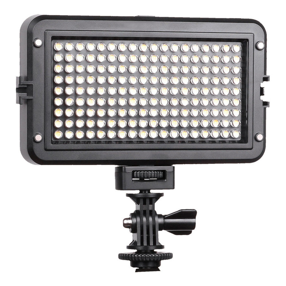 The Viltrox VL162T LED luminaire is a rectangular panel with multiple LED lights mounted on an adjustable tripod socket with a tension knob, which appears insulated on a white background.