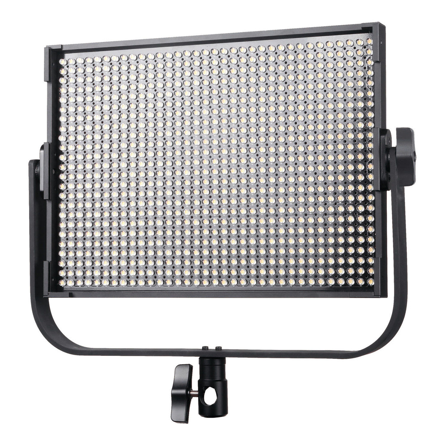 The Viltrox VL D60T LED luminaire is a rectangular panel with numerous LED lights mounted in an adjustable black metal frame with a tension knob at the bottom.