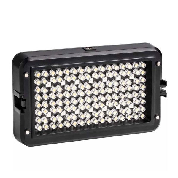 The Viltrox RB10 LED luminaire is a rectangular black spotlight with several small LED lights arranged in rows behind a clear cover.