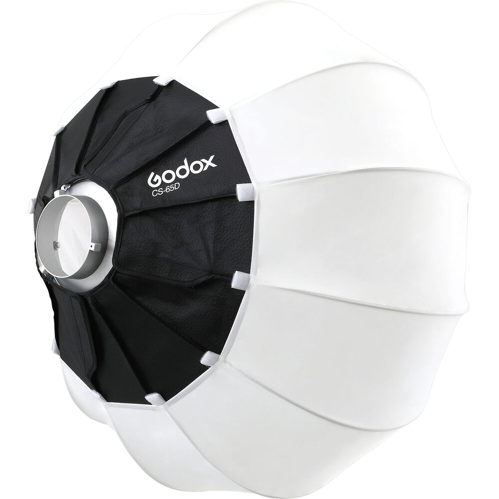 The Godox CS65D Lantern Softbox 65cm features white diffusion panels with a black centre and is ideal for studio lighting in photography and videography.