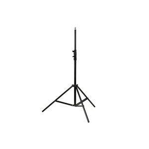 Godox Mini Pioneer 250 Watt Softbox Duo Kitissä on musta, kolmijalkainen säädettävä kolmijalkainen jalusta, joka on laajennettu valkoisella pohjalla.