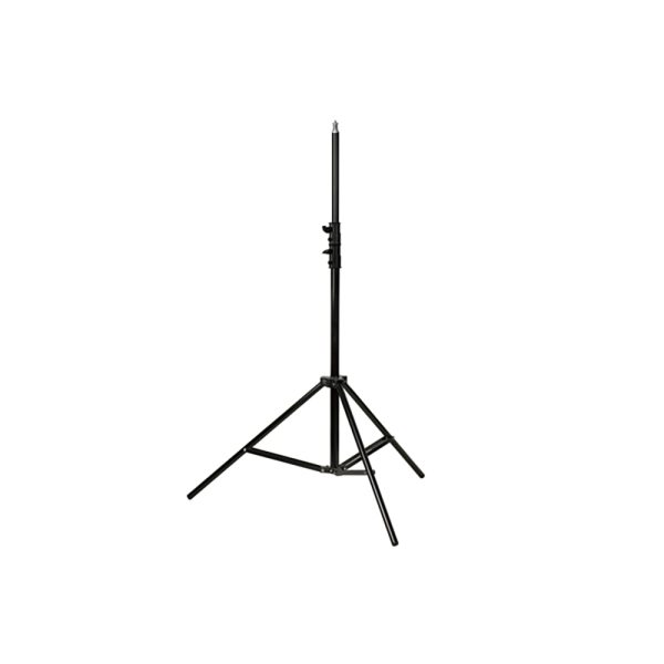 Godox Mini Pioneer 250 Watt Softbox Duo Kitissä on musta, kolmijalkainen säädettävä kolmijalkainen jalusta, joka on laajennettu valkoisella pohjalla.