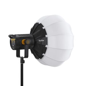 The Godox CS50D Lantern Softbox 50cm with white circular diffuser is mounted on a black stand, with the Godox brand name on the front.