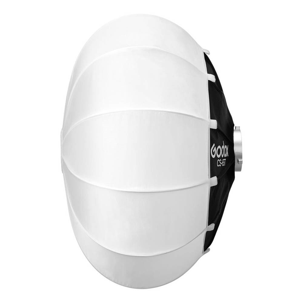 The Godox Lantern Softbox for Livestreaming CS-65T is a white, round, ball-shaped foldable softbox with black accents, used for light diffusion in photography and videography.