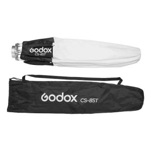 Folded Godox Lantern Softbox for Livestreaming CS-85T, with white lid next to a black carrying case, both showing the CS-85T logo on a white background.