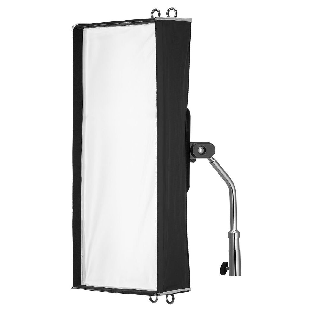 Godox Softbox for TP2R 0.6M on suorakulmainen valonmuokkain, jossa on valkoinen diffuusiopaneeli, mustat sivut ja metallinen kiinnitysvarsi, ihanteellinen studiokuvaukseen tai videokuvaukseen.