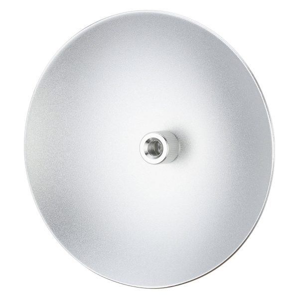 Godox Aluminum Sheet for Multifunctional Softbox S65T/S85T/S120T on pyöreä, hopeanvärinen metallilevy, jossa on kuvioitu pinta ja keskellä kierteitetty reikä valkoista taustaa vasten.