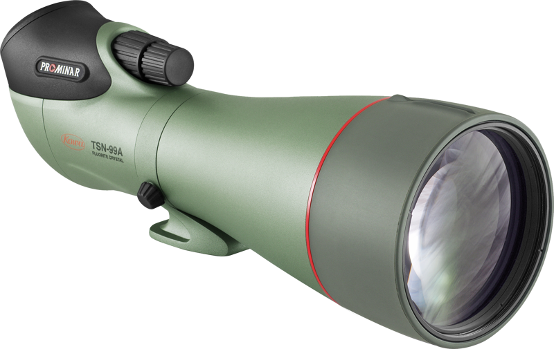 KOWA Spottingscope TSN-99A PROMINAR Angled -kaukoputki on vihreä kaukoputki, jossa on suuri etulinssi ja tarkennusnuppi, ihanteellinen lintujen ja luonnon tarkkailuun.