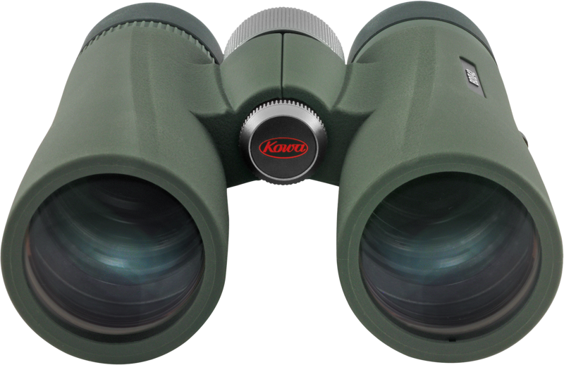 KOWA BDII-XD 8X42 WA -kiikari on vihreä kiikari, jossa on suuret eteenpäin suunnatut linssit, keskitarkennuspyörä ja "Kowa"-brändinimi etusäätönupissa.