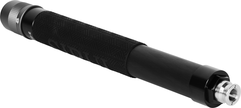 800q-02_127680 A compact carbon fibre Sirui extension tube with quick release hangs diagonally on a light grey base.