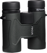 Black Focus Outdoor II 8x32 binoculars with textured handles and a central focusing wheel.