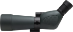 Focus Outdoor 20-60x60 + WF3950 kolmijalka -kiikarin sivukuva lähikuvasta, jossa on kuvioitu kahva ja tarkennuksen säätönupit valkoista taustaa vasten.