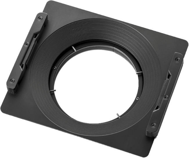 NiSi filter holder (150mm) The Canon 14mm f/2.8 disc filter holder is a black square holder with a large circular centre opening and two rails on each side for attaching filters.