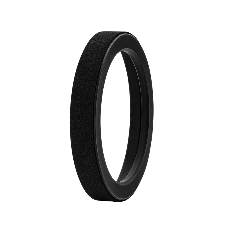 The NiSi Filter S5 Adapter for Sigma 14-24mm f/2.8 (adapter only) is photographed vertically against a white background and features a black, rounded design with a smooth outer edge and hollow centre.