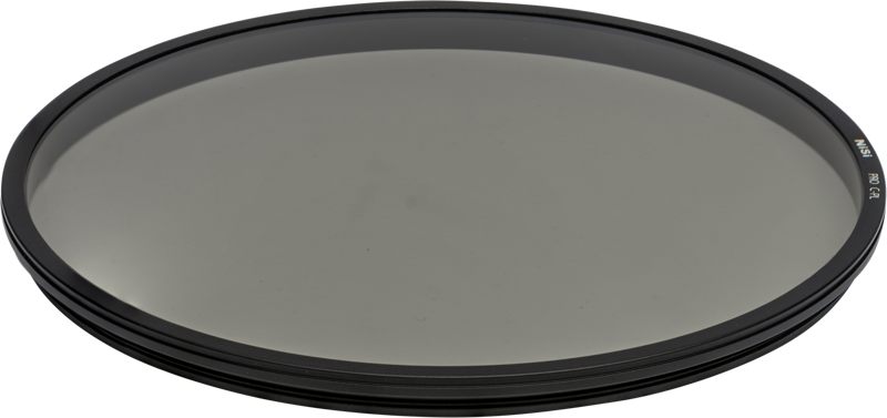 The NiSi Filter Circular for S6 Circular Polariser CPL is a circular, transparent camera lens filter with a thin black frame, viewed from an angle against a plain light background.