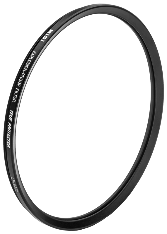800q-01_117386 The round, thin black NiSi Cine filter Explosion Proof / True Protector LP9210 for LEITZ Summilux C / Thalia has white text around the edge against a white background.