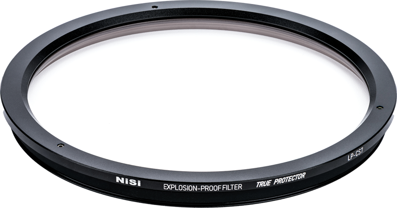 800q-01_119262 NiSi Cine Filter Explosion Proof / True Protector LP-CS7 for Cooke S7I 18&21mm is a circular lens protector with black metal frame and clear glass centre, shown with white background.