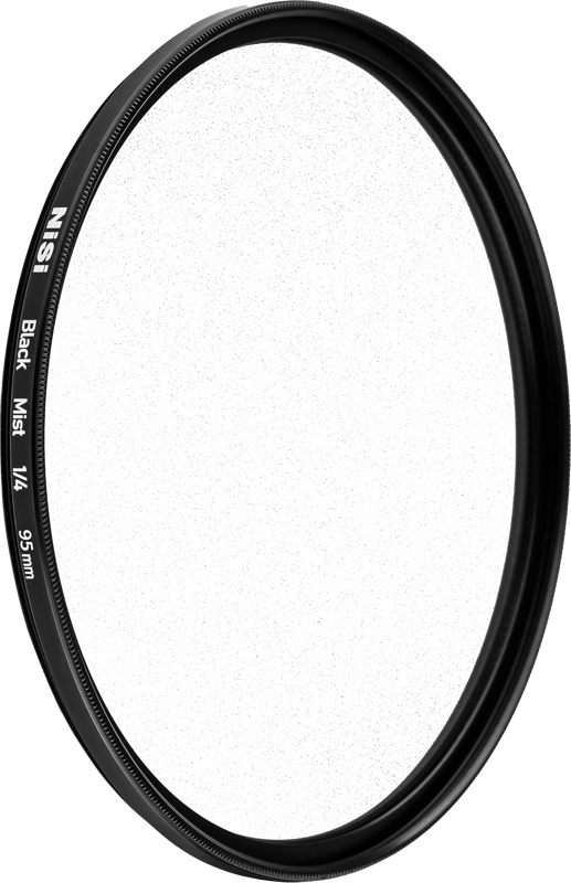 The NiSi Filter Black Mist 1/4 95mm diffusion filter with a thin black frame and transparent centre appears on a plain white background.