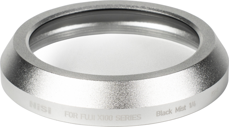 Silver NiSi filter Black Mist 1/4 diffusion filter for the Fujifilm X-100 series is visible against a white background.