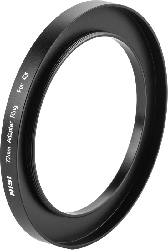 Mustan värinen NiSi-sovitinrengas 72mm For C5 Matte Box -suodinadapteri näkyy eristettynä valkoisella pohjalla.