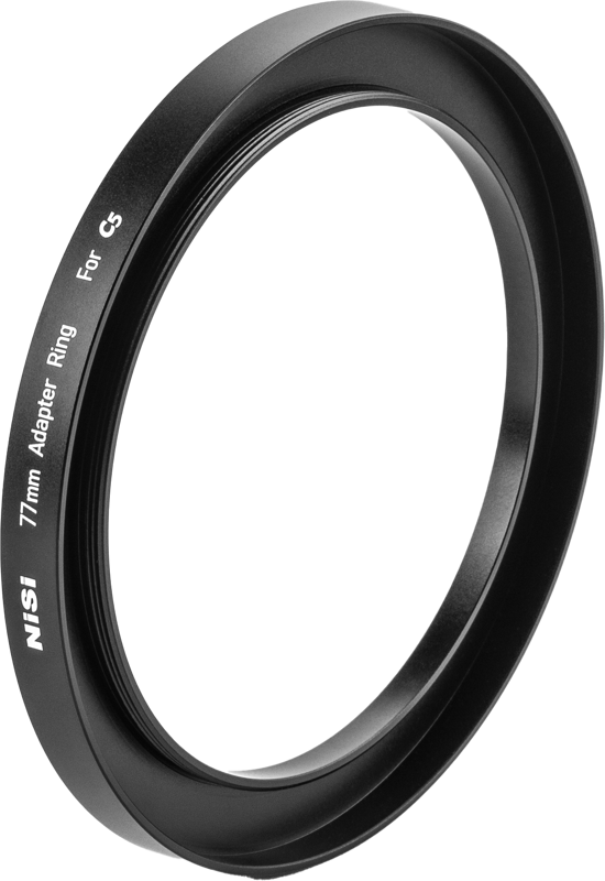 Mustan värinen NiSi-sovitinrengas 77mm For C5 Matte Box -suodinadapteri näkyy pystyssä valkoisella pohjalla, ja tuoteteksti näkyy reunalla.