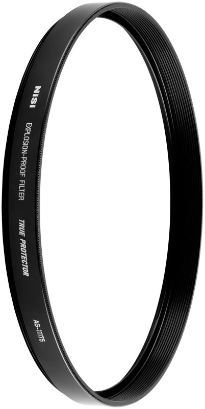 800q-01_123582 The black, round NiSi Cine Filter Explosion Proof / True Protector AG-11175 for Angenieux EZ-1 & 2 with threaded edges is visible against a white background.