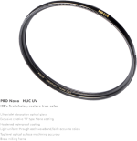 The NiSi Filter UV Pro Nano Huc 52mm UV filter lens filter is visible against a light background and its features, such as UV absorption and nanocoating, are briefly listed below.
