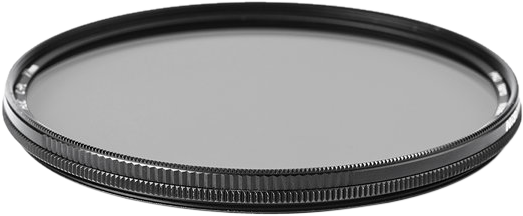 A close-up of the NiSi Filter Circular Polarizer Pro Nano HUC 105mm shows its slim, black, brushed metal frame and transparent glass centre against a white background.