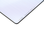 Lähikuva Nisi Cine Filter Allure Streak Blue 2mm 6x6" -arkin kulmasta, jossa on tasaisin välein pystysuoria sinisiä viivoja valkoisella pohjalla ja pieni teksti näkyvissä lähellä reunaa.