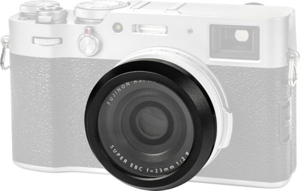 NiSi filter Black Mist 1/4 for the Fujifilm X-100 series Black Fujifilm X-100 series is mounted with its black filter sharply in the foreground, while the rest of the camera body fades into the background.