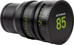 The NiSi Cine Lens Cap for Athena 85mm T1.9 covers a black lens with green markings and "85" prominently displayed on the cap, and includes focus and aperture adjustment rings.