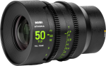 800q-02_126397 NiSi Cine Lens Athena Prime 50mm T1.9 E-Mount (without drop-in filter), black full-frame lens with green markings, "50mm T1.9", focus and aperture scales and textured rings, shown on a light grey background.