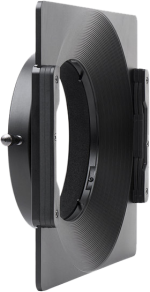 The NiSi adapter ring for the Sigma 12-24mm f/4 lens is a black, rectangular filter holder with a circular centre opening, textured grooves and a side locking knob for attaching filters to the camera lens.