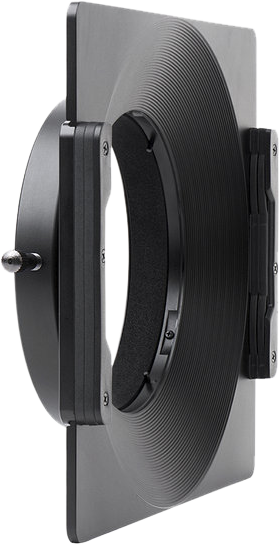 The NiSi adapter ring for the Sigma 12-24mm f/4 lens is a black, rectangular filter holder with a circular centre opening, textured grooves and a side locking knob for attaching filters to the camera lens.