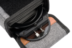Close-up of the grey NiSi bag for the M75 holder and filters, partially open to reveal the lens filter holder with adjustment knobs and circular filter.