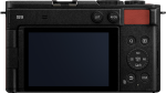 Panasonic Lumix S9 -järjestelmäkameran takakuva, Crimson Red, jossa näkyy suuri LCD-näyttö, useita ohjauspainikkeita, punainen kahvan korostus oikealla ylhäällä ja ISO-, valikko- ja valkotasapainon asetusten valitsimet.