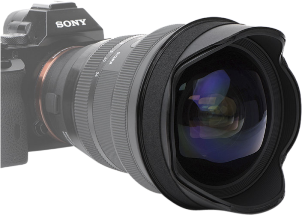 A close-up of the Sigma 12-24mm f/4 lens' NiSi adapter ring, highlighting its precise fit and textured finish. The adapter is attached to the lens, with part of the camera body visible in the background.