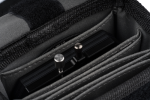The close-up of the NiSi Pouch for M75 Holder and Filters shows the camera filter holder with metal knobs, neatly stored in one of its padded compartments.