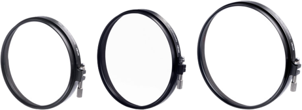 The three NiSi Cine Filter Explosion Proof Circular 95mm lens filters stand vertically, evenly spaced, with metal adjustment screws, against a plain white background.