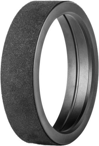 Close-up of NiSi adapter ring for S5/S6 holder Nikon 14-24mm / Tamron 15-30mm - 77mm filter adapter, black, cylindrical ring with textured outer surface and smooth inner ring, in vertical position against white background.