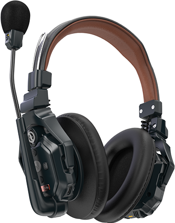 Hollyland Solidcom C1 Pro Wireless Stereo Master -kuulokkeet (kaksoiskorvaversio) ovat mustan ja ruskean väriset over-ear-kuulokkeet, joissa on pehmustettu pääpanta, säädettävä mikrofoni, suuret pehmustetut korvakupit ja kestävä mekaaninen rakenne.