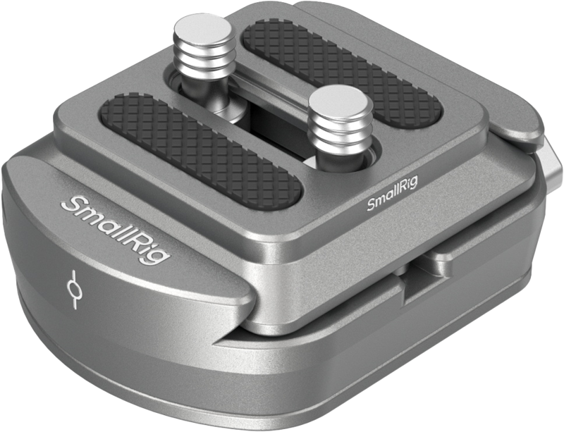 The SmallRig 4486 HawkLock H38 Arca-Swiss Quick Release Plate is a metal camera accessory with two mounting screws and textured rubber pads at the top, designed to securely attach to a rig or tripod.
