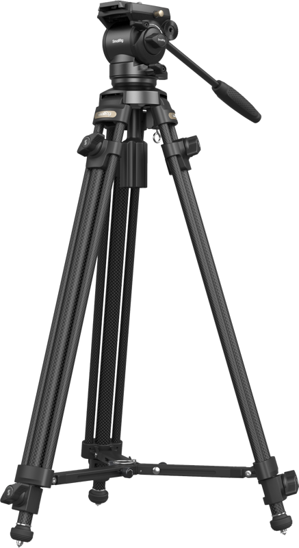 SmallRig 4685 Lightweight Video Carbon Fiber Tripod Kit AD-50:ssä on säädettävät jalat, nestemäinen panoraamapää kahvalla, vakautustanko ja kumijalat kameroiden tai videolaitteiden vakaaseen tukemiseen.