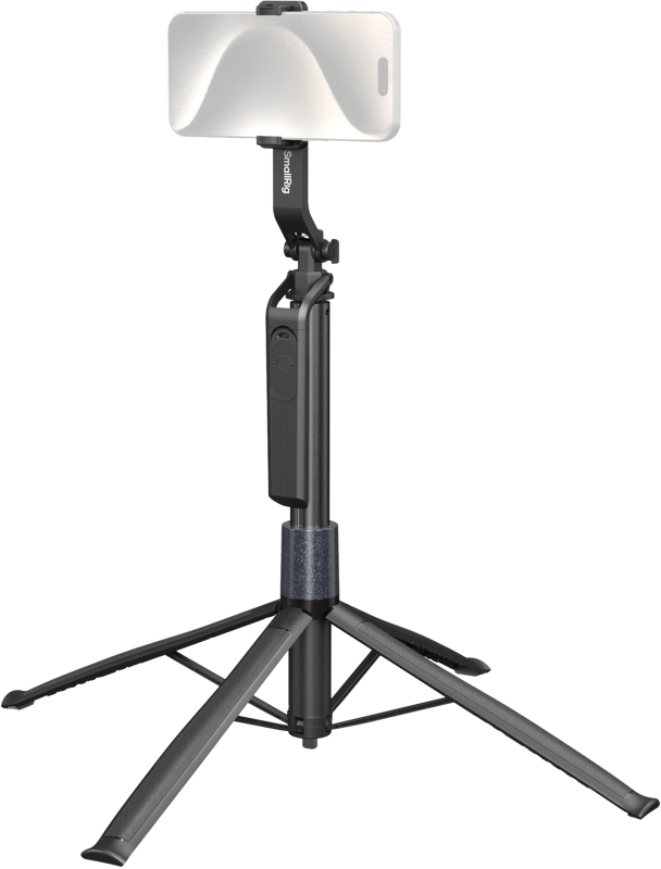 SmallRig 4668 Windproof Live Broadcast Stabilizer Stand Encore PT60 on kompakti musta kolmijalka, jossa on säädettävät jalat ja irrotettava kaukosäädin ja joka sopii täydellisesti älypuhelinten kiinnittämiseen.