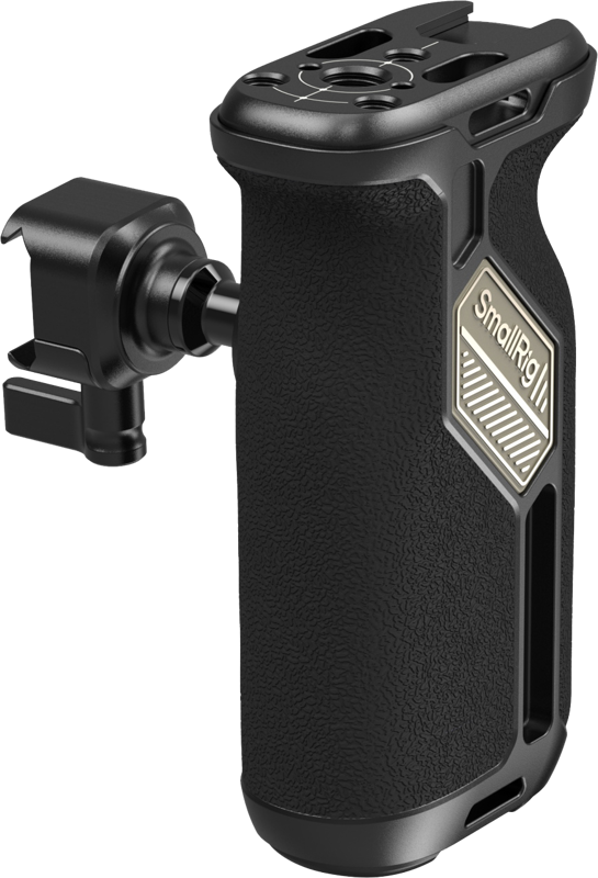 The SmallRig 4359 Universal Rotatable NATO Side Handle is a black, textured camera handle with mounting bracket and metal SmallRig logo, designed for camera rigs and video equipment.