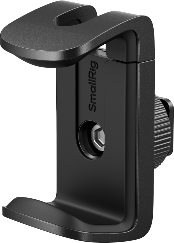 SmallRig 4600 Power Bank Clamp on musta, säädettävä pidike, jossa on kuvioitu kiristysnuppi ja joka on suunniteltu kiinnittämään virtapankit tukevasti jalustoihin tai kamerarigiin.