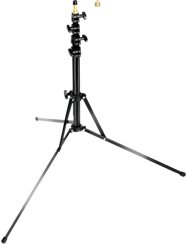 KUPO 055 Handy Stand is a black adjustable tripod tripod light stand with three long legs and several tension knobs, ideal for supporting lighting equipment in photography or video shootings.