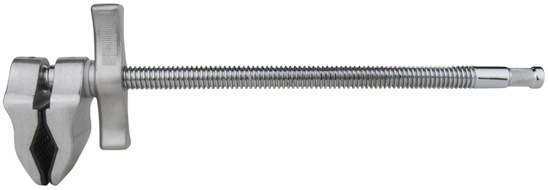 The Kupo KCP-607 9" Super Viser Clamp End Jaw features a threaded rod, pivoting handle and fixed jaw to hold objects securely while you work.