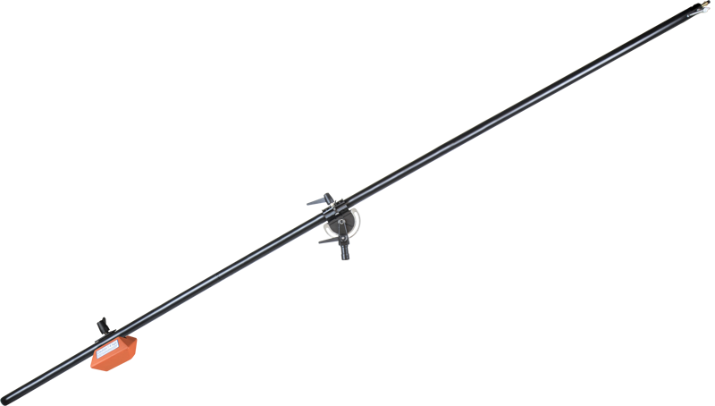 KUPO KCP-628B Steel Heavy Duty Baby Boom is a black photo boom arm with orange counterweight and metal mounting hardware, shown on a light grey background.